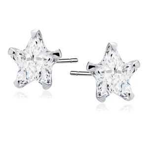 Silver (925) earrings white zirconia 6 x 6mm stars