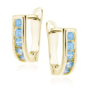 Silver (925) earrings with aquamarine zirconia, gold-plated