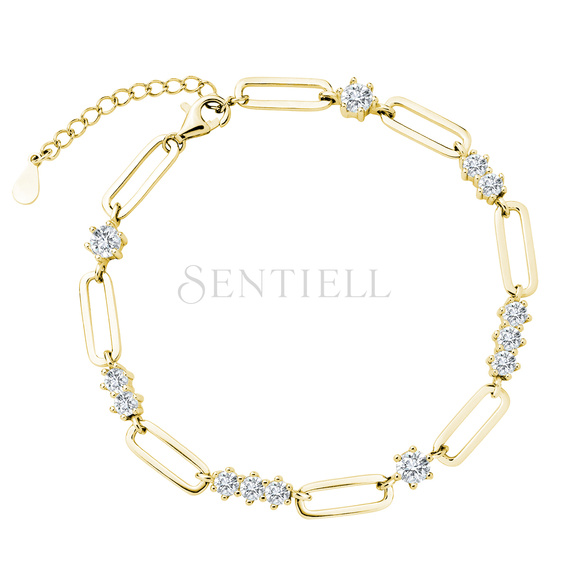 Silver (925) gold-plated bracelet - chain links and white zicronias