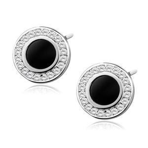 Silver (925) elegant round earrings with black stone