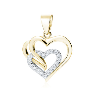 Silver (925) gold-plated pendant triple heart with white zirconia