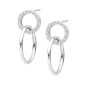 Silver (925) earrings - circles with white zirconias