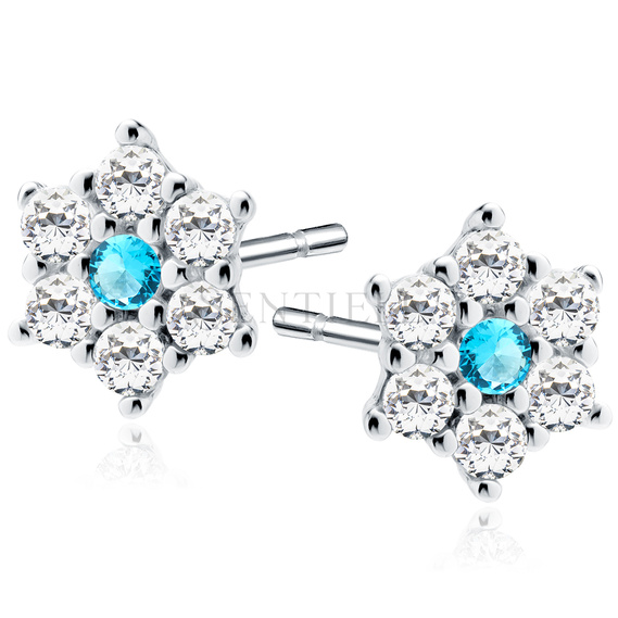 Silver (925) flower earrings with aquamarine zirconia