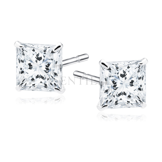 Silver (925) earrings white zirconia 5 x 5mm square