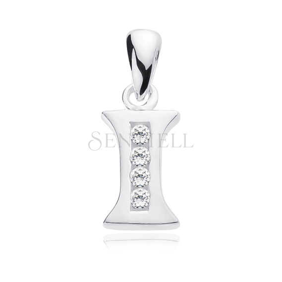 Silver (925) pendant white zirconia - letter I