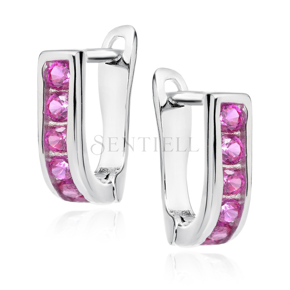 Silver (925) earrings dark pink zirconia