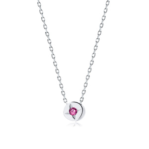 Silver (925) necklace with round ruby colored zirconia pendant