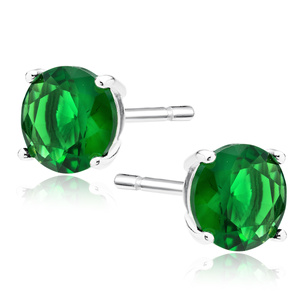 Silver (925) earrings round green zirconia diameter 8mm