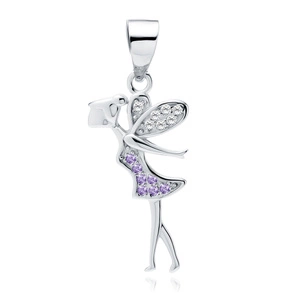 Silver (925) fairy pendant with violet and white zirconias