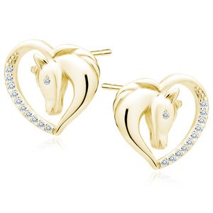 Silver (925) gold-plated heart earrings - horse with white zirconias