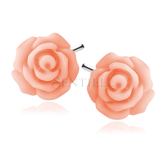 Silver (925) earrings roses - light coral