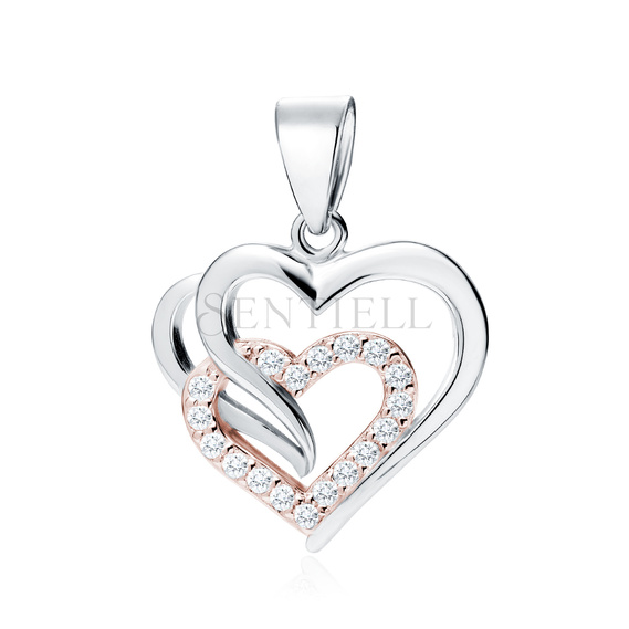 Silver (925) pendant - rose gold-plated triple heart with white zirconia