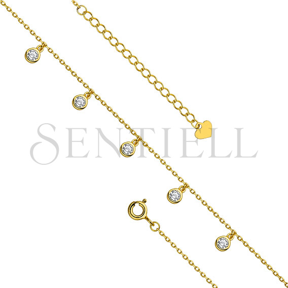 Silver (925) gold-plated anklet - adjustable size - round pendant with zirconia