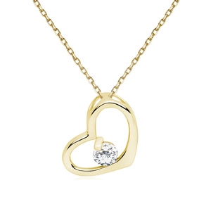 Silver (925) gold-pated heart necklace with white zirconia (Light shade of gold plating)