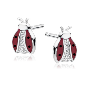 Silver (925) enameled earrings ladybugs