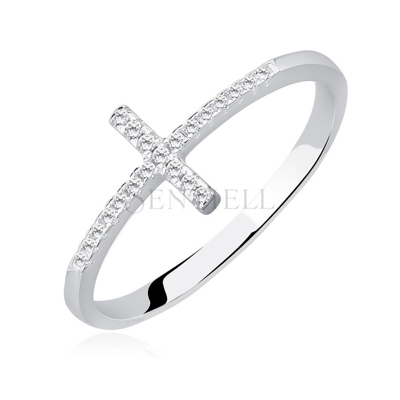 Silver (925) ring - cross with white zirconia