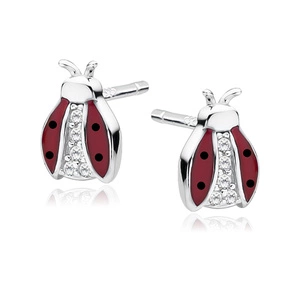 Silver (925) enameled earrings ladybugs