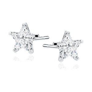 Silver (925) earrings white zirconia 4 x 4mm stars
