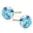 Silver (925) gold-plated earrings round aquamarine zirconia diameter 8mm