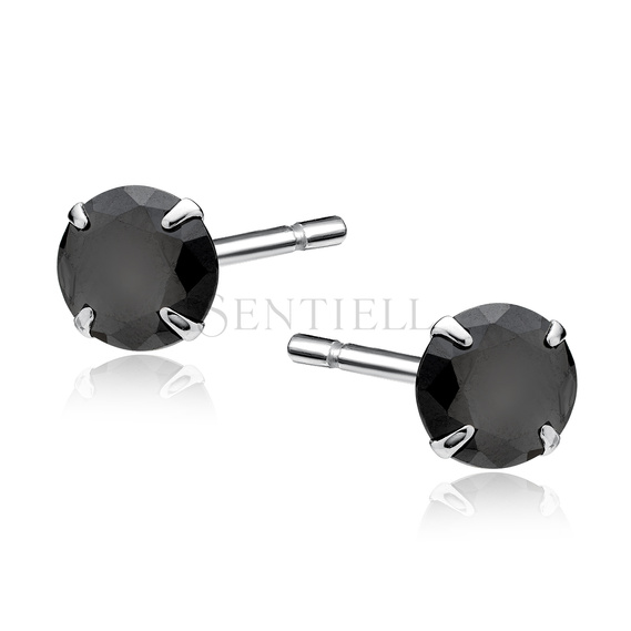 Silver (925) earrings round black zirconia diameter 6mm