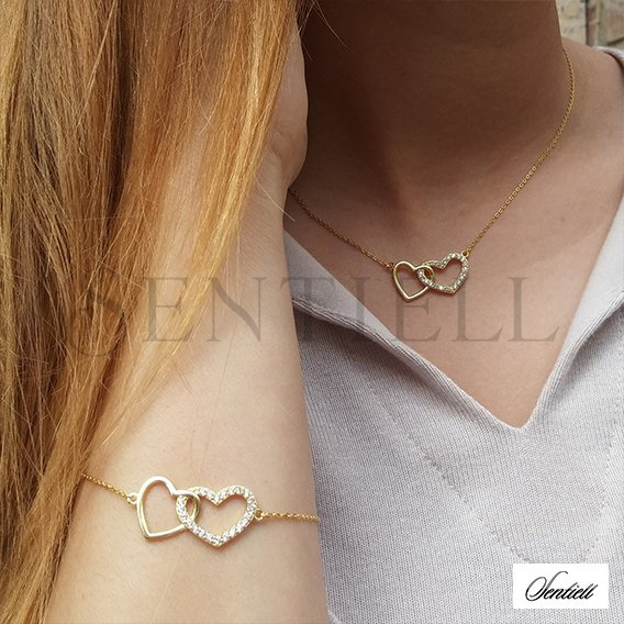 Silver (925) necklace with hearts pendant, gold-plated