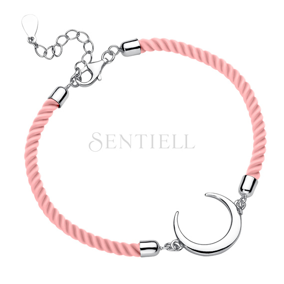 Silver (925) bracelet with pink cord - crescent