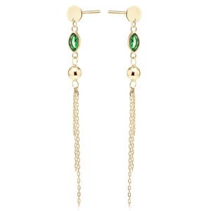 Silver (925) gold-plated earrings with emerald zirconia, ball and chains