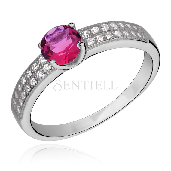 Silver (925) ring with ruby color & white zirconia