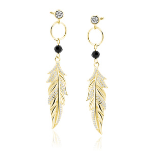 Silver (925) gold-plated earrings with black spinel and white zirconias - feather