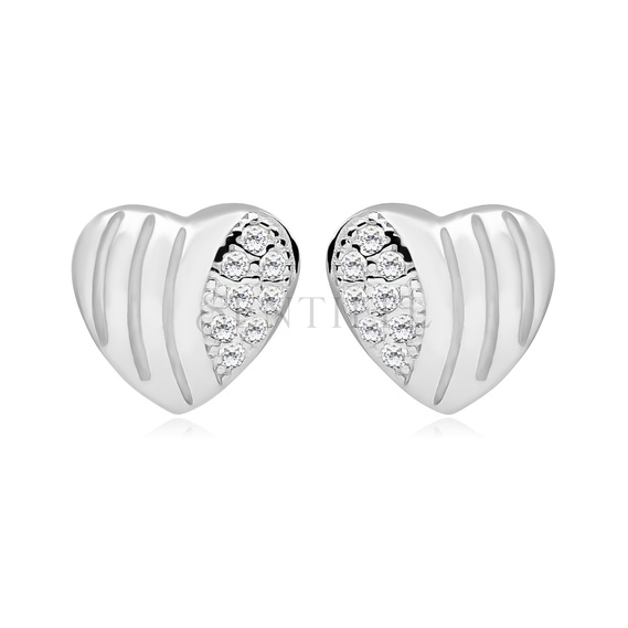 Silver (925) Earrings zirconia hearts microsetting