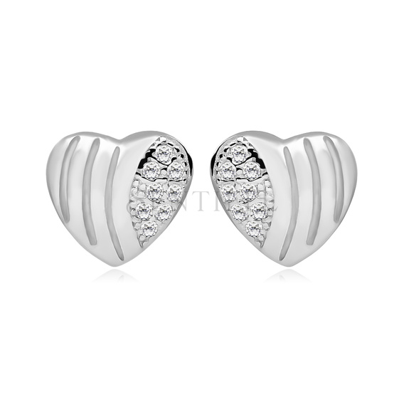 Silver (925) Earrings zirconia hearts microsetting