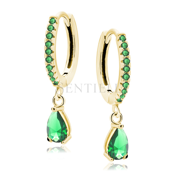 Silver (925) gold-plated earrings with green teardrop zirconia