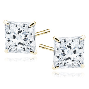 Silver (925) gold-plated earrings white zirconia 6 x 6mm square