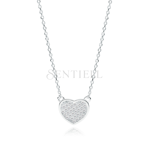 Silver (925) necklace - heart with white zirconias