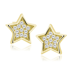 Silver (925) stars earrings with zirconia, gold-plated