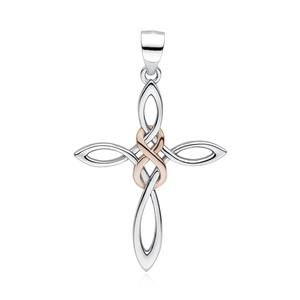 Silver (925) pendant cross with rose gold-plated infinity sign