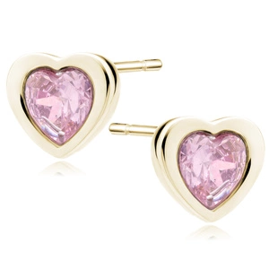 Silver (925) gold-plated earring hearts with light pink zirconias