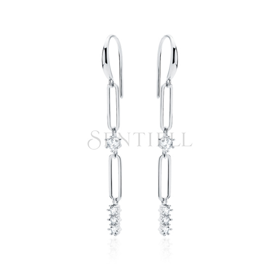 Silver (925) earrings chain links and white zirconias