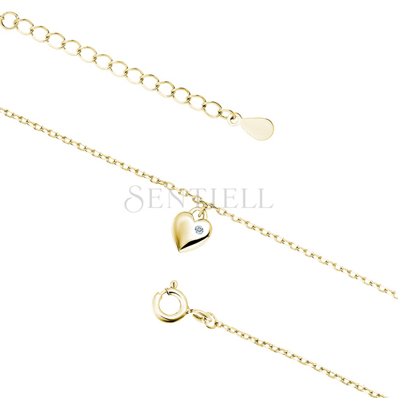 Silver (925) gold-plated anklet - heart with white zirconia