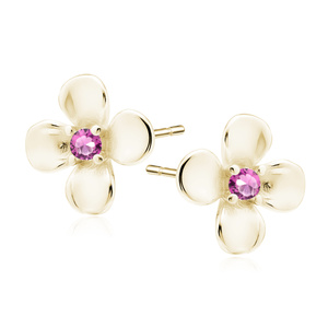 Silver (925) gold-plated earrings flowers with pink zirconias