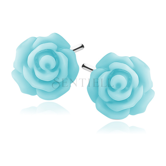 Silver (925) earrings roses - blue