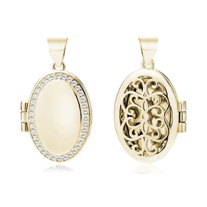 Silver (925) gold-plated polished pendant - oval shaped locket