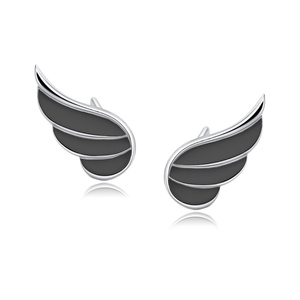 Silver (925) earrings - wings with black enamel