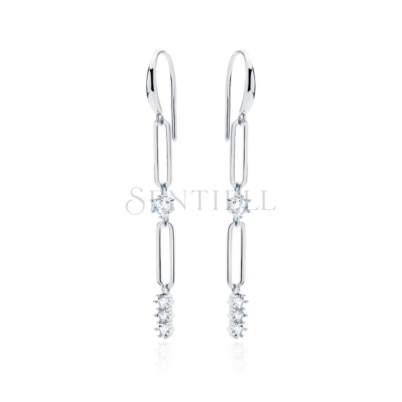 Silver (925) earrings chain links and white zirconias