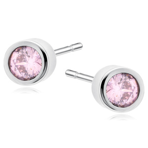 Silver (925) round earrings pink zirconia