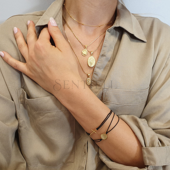 Silver (925) gold-plated bracelet with black cord and cross