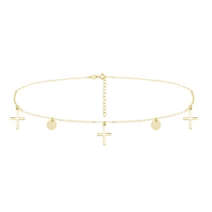 Silver (925) choker necklace with round pendants and crosses, gold-plated