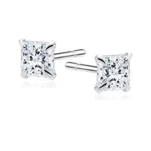 Silver (925) rhodium-plated earrings white zirconia 3 x 3mm square