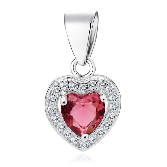 Silver (925) pendant red colored zirconia - heart