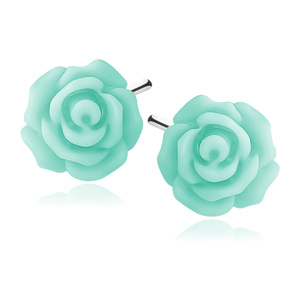 Silver (925) earrings roses - medium turquoise